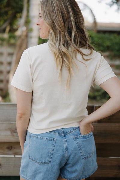 Sustainable beekeeping-themed women's t-shirt featuring 'The Best Buzz Comes From Bees' design, 100% heavyweight ring-spun cotton, bee graphic tee by How’s Your Day Honey.
