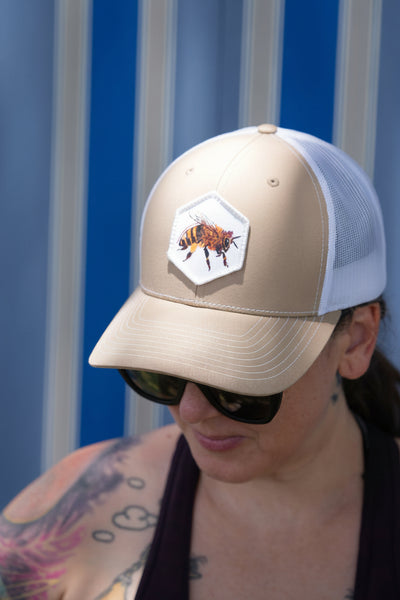 Hows Your Day Honey Trucker Hat- Custom Honeybee Fabric Patch Edition