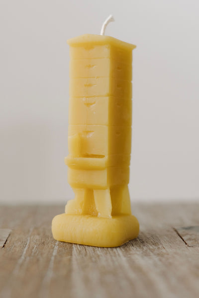 Handcrafted Langstroth beehive beeswax candle — natural, eco-friendly, clean-burning candle made from rescued bees in St. Petersburg, FL.