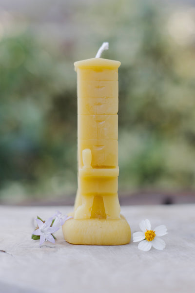 Handcrafted Langstroth beehive beeswax candle — natural, eco-friendly, clean-burning candle made from rescued bees in St. Petersburg, FL.