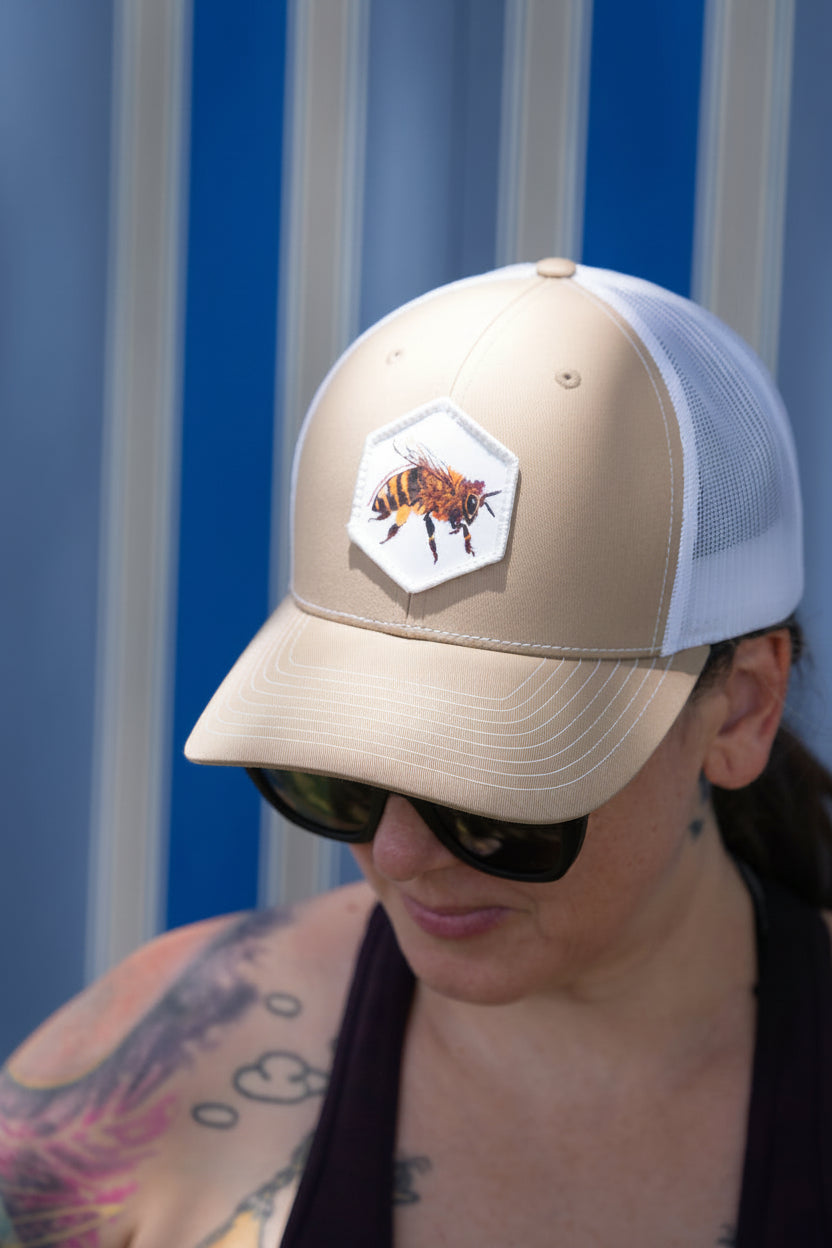 Hows Your Day Honey Trucker Hat- Custom Honeybee Fabric Patch Edition