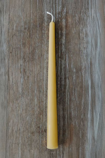 Handmade 10-inch pure beeswax taper candle from St. Petersburg, FL — natural, eco-friendly, clean-burning candle crafted from rescued bees.