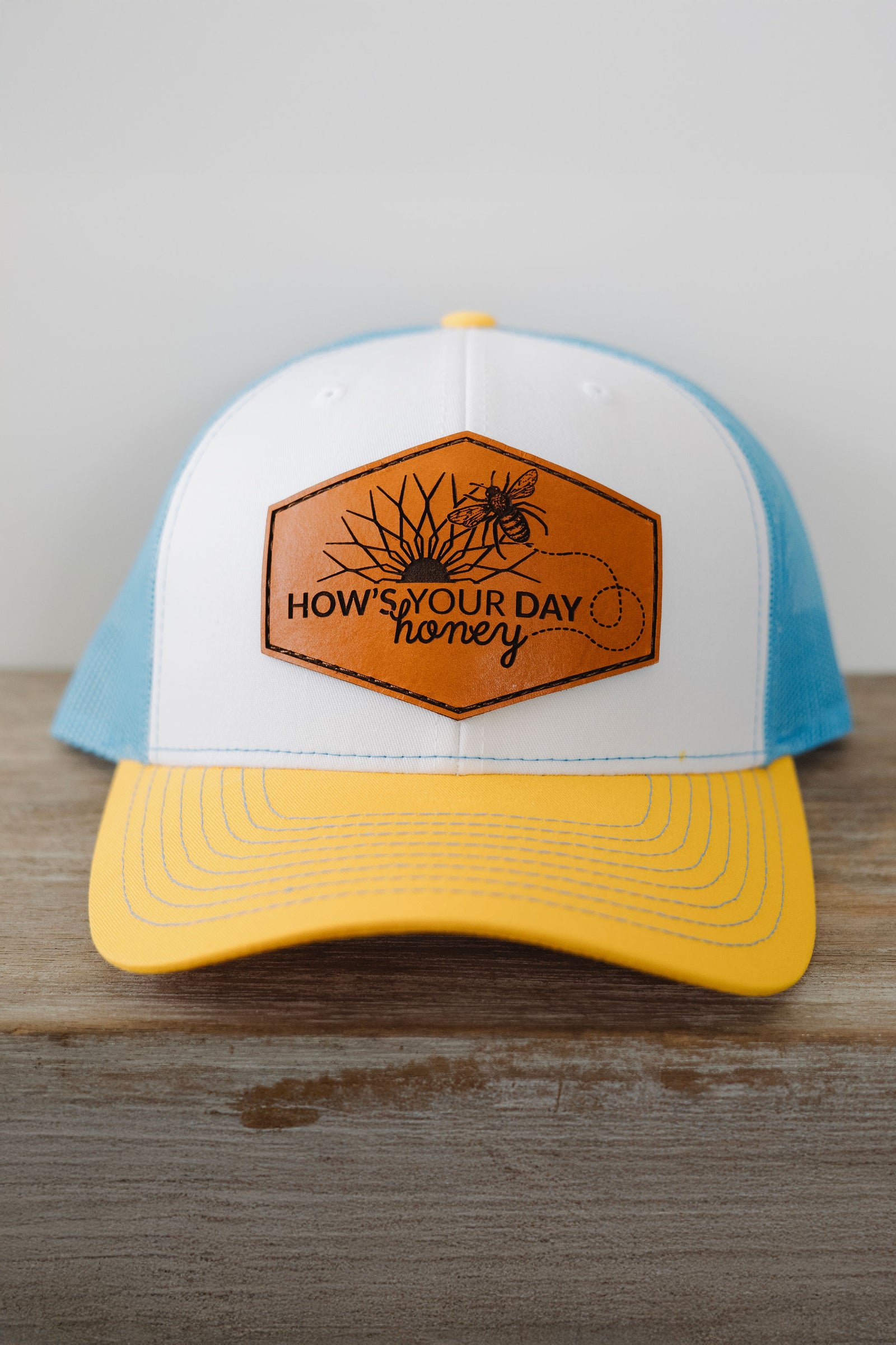 How’s Your Day Honey Trucker Hat – Leather Patch Edition front view